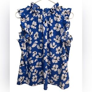 Blue Floral Sleeveless Blouse - Who What Wear